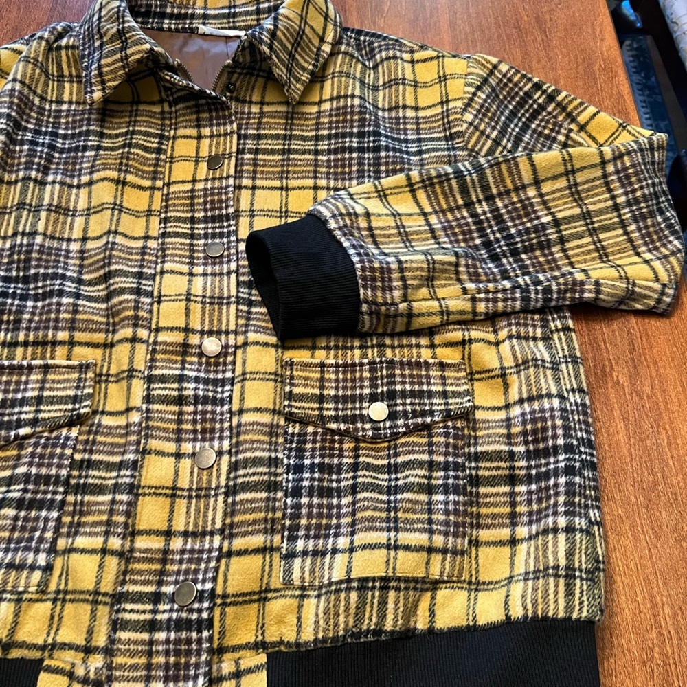 Kori  Plaid Jacket Yellow with Black Accents Full Zip Bomber Ladies Medium